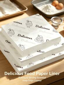 200pcs Printed Food Wrapping Paper Sheets, Grease‑Resistant Baking Paper, Cute Dessert Pattern Liner For Pastry, Sandwich, Fried Food, Bakery Cafe, Kitchen Daily Food Serving & Display[100/50/1pc] - Multicolor - View 6