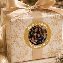 35-350pcs Custom Christmas Family Photo Stickers, Personalized Round Gift Labels, Festive Red Green Holiday Style, Customized Name Family Picture Stickers, Customizable Christmas Gift Seals, Gift Wrapping Decor,Holiday Party Favors,Christmas Stickers - Multicolor - View 7