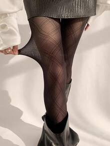 1pc Sexy Ladies' Semi-Transparent Black Tights, Suitable For Festival Parties - Multicolor - View 3