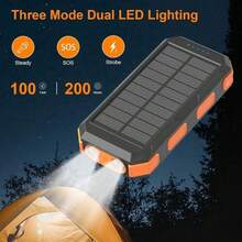 2tlg 10000mAh Power Bank Tragbares Ladegerät Solar Powerbank Externer Akku Wasserdichtes Solarladegeräte mit LED Taschenlampe Handy Akkupack für Camping Outdoor für Smartphones - Orange - Übersicht 3