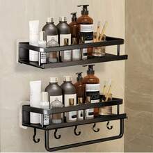 Wall-Mounted Storage Rack, Bathroom Corner Shelf, Bathroom Towel Bar Hook, Bathroom Storage Organizer, Shower Rack, Bathroom Accessories, Suitable For Kitchen, Bathroom, Balcony And Other Places For Item Storage. - Multicolor - View 19