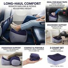 Sandaran Kaki Tiup, Sandaran Kaki Portabel, Bantal Sandaran Kaki Pesawat Tiup - Penyangga Kaki Portabel untuk Perjalanan, Bantalan Kepala, Bangku Kaki Ringan untuk Kelas Ekonomi - beraneka warna - View 3