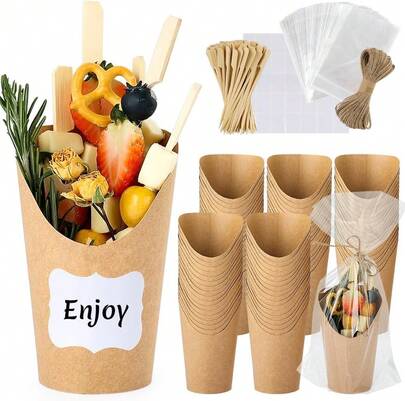 50 Pcs 12 Oz Charcuterie Cups With 100 Bamboo Sticks For Party