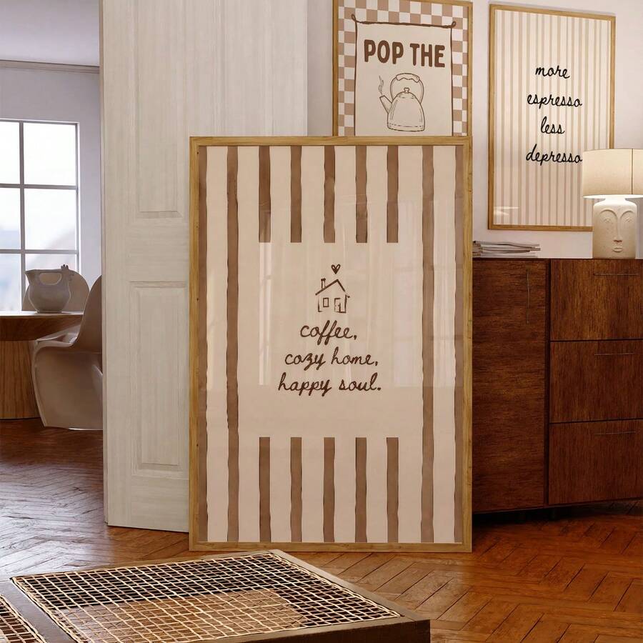 1pc Frameless Cozy Neutral Home Coffee Quote Wall Art Dorm Gift - Multi-color - View 1