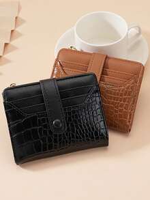 Crocodile Pattern Multi-Slot Wallet, Macaron Color Short Wallet, Daily Minimalist Multi-Layer Wallet, Versatile Fresh Card Holder - Multicolor - View 3