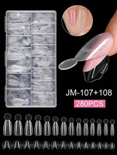 280pcs "Sandwich Style" Gel Nail Extension Tips, No Filing Required, No Damage To Natural Nails, Reusable, Quick Application Set, Suitable For Beginners, Meets Professional Salon And Home DIY Needs