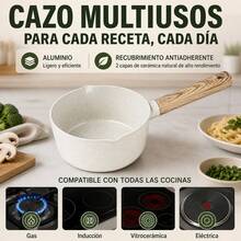 16cm Aluminum Saucepan With Ceramic Non-Stick Coating, Wood-Effect Handle And Double Pour Spouts, Induction And Gas Stove Compatible - View 2