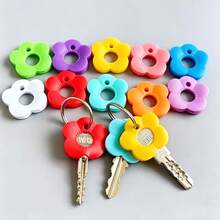 15pcs-Random Color/Colorful Flower Key Cap Set With Labels - Durable Color-Coded Key Covers, Suitable For Home/Office Key Sets, Easy-To-Install Keychain Organizer - Multicolor - View 1