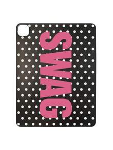 1pc Y2K Millennium Hot Girl Style Black Background White Polka Dot SWAG Fuchsia English Print Tablet Protective Case, Ins Influencer Cool Personalized Full Coverage Anti-Drop Black Matte Soft Shell, Suitable For Personal Use, Birthday Gift Choice; Compatible With Ipad Case, - Black - View 33