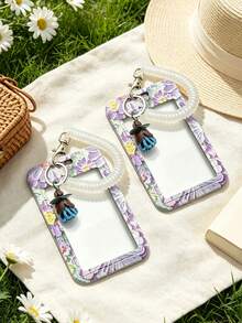 Retractable Anti-Loss Spring Rope Oil Painting Style ID Card Holder, Aesthetic Floral Design, Artistic Style Card Holder, Detachable, Exquisite Fashion Accessory, Badge/Card Display Protection Cover, Student ID Card Holder, Bus/Metro Card Holder, Non-Inductive, Bank Card Holder, Idol Merchandise Small Card Storage Sleeve, Portable ID Card Holder Decorative Keychain, Suitable For Office Workers, Nurses, Doctors, Teachers, Students, Etc., Gift For Family, Teachers, Close Friends, And Colleagues For Halloween, Back To School, Birthday, Valentine's Day. - Multicolor - View 6