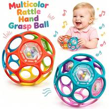 1pc Baby Handheld Ball-Shaped Rattle Toy, Hollow Structure, Sensory Rattle Toy For Grasping And Motor Skill Development, Halloween Christmas New Year Gift - Multicolor - View 3