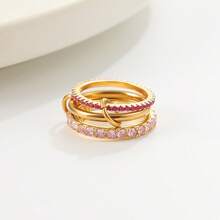 1pc Luxury Fashion 18K Gold Diamond Ring, Waterproof Non-Fading Stainless Steel Multi-Layer Ring, Suitable For Daily And Party Wear, Holiday Gift - Ring - View 10