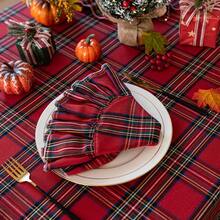 1/2/4pcs Red & Green Plaid Scalloped Edge Dual-Tone INS Style Christmas Atmosphere Round Napkins, Suitable For Weddings, Valentine's Day And Home Decor - Multicolor - View 8