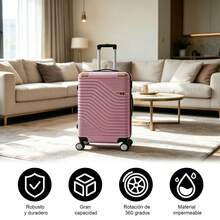 Maleta de Cabina 20 Pulgadas con Cerradura de Combinación, Maleta Rígida Impermeable con Ruedas Giratorias 360°, Equipaje de Mano Resistente, Ideal para Viajes Aéreos - Oro rosa - Ver 6