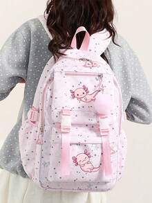 1 Pc, Creative Salamander Pattern Printed Backpack, Large Capacity Casual Backpack, Adjustable Shoulder Straps, Suitable For Daily Commute And Travel - one-size - View 4