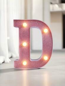 1pc Pink Sequin Glowing Letter/Number Desktop Decorative Night Light, Romantic Proposal Birthday Party Atmosphere Light, Guide Light - Q2-pink Letter Light - View 13