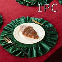1/2/4pcs Christmas Velvet Round Ruffle Placemats, Nordic Country Style Table Mats - Green - View 9