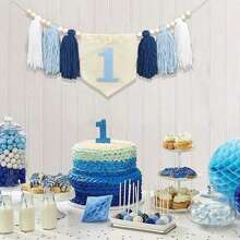 1set-1 Birthday High‑Chair Blue Banner, Tassel Garland, Perfect For Birthday Party Decorations And Photo Props - Navy Blue, Sky Blue, White - View 7