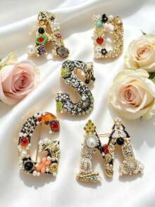 1pc Colorful Letter Shaped Hat Pin, Baroque Luxury Style Brooch, Unisex, Elegant Personalized Fashion Accessory For Daily Wear And Party - Multicolor - View 8