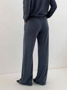 Women's Casual Solid Color Long Straight Leg Pants With Medium Stretch - Dark Grey - View 2