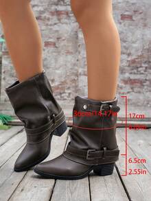 Women's Pointed Toe Ruched Ankle Boots, Chunky Heel Pleated Ankle Boots, Autumn New Style Commuter Boots - Khaki - View 6