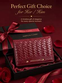 Women's Wallet, Compact Cute Coin Purse, Tri-Fold Burgundy Woven PU Leather Wallet, Multi-Card Slots With Snap Closure - Burgundy - View 9