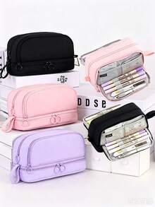 Large Capacity Multi‑Layer Pencil Case, Portable Zipper Pen Pouch With Multiple Compartments, Durable Oxford Stationery Storage Bag, Handheld Design Desk Organizer For Pens Markers Cosmetics, Practical Office & School Supplies, Multi‑Color Available - Multicolor - View 2