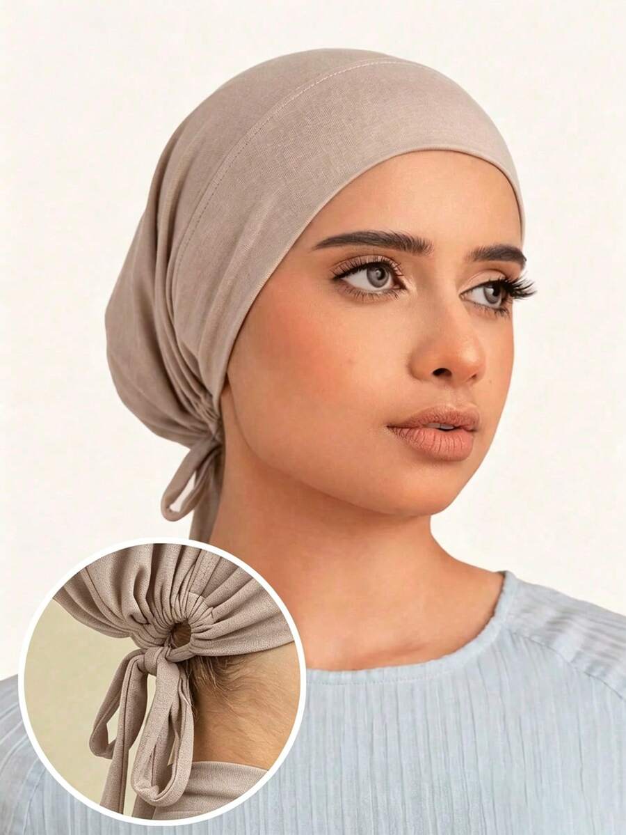 1pc Women's Solid Color Elastic Band Adjustable Scarf Beanie Hat