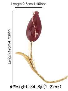 1pc Red Oil Drop Gold New Glossy Asymmetrical Flower Brooch, Vintage Elegant Minimalist Metal Women's Large Brooch, Waist-Cinching Fashion Dress Coat Pin Accessory - Multicolor - View 3