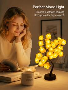 LED Rose Tree Lamp Warm White Artificial Flower Bonsai Light Adjustable Branches Romantic Decorative Table Lamp Bedroom Living Room Dining Room Office Wedding Party Indoor Home Decor - A - View 8