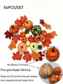 54pcs Pumpkin Decor Set - Halloween Thanksgiving Autumn Home Decor Artificial Pumpkins Suitable For Bedroom Decor, Home Decor, Wedding Decor, Room Decor, Tabletop Centerpiece, Harvest Party, Birthday Gift, Halloween Decor, Autumn Decor, Faux Plants - Multicolor - View 10