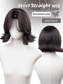 alicegarden 14-Inch Long Synthetic Short Bob Wig Featuring A Natural Curly Hair Look A A Stunning Black-Brown. Designed With Bangs , This False Hairpiece Is Perfect For Ms Daily Party Cosplay Use, Offering A Natural And Natural Durable Wig Gift For Ladies. - View 1