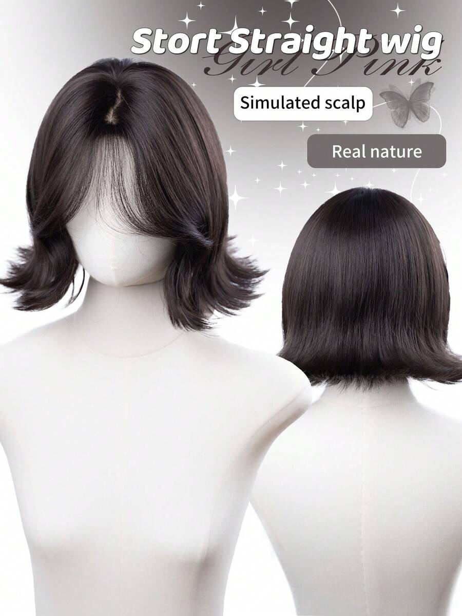 alicegarden 14-Inch Long Synthetic Short Bob Wig Featuring A Natural Curly Hair Look A A Stunning Black-Brown. Designed With Bangs , This False Hairpiece Is Perfect For Ms Daily Party Cosplay Use, Offering A Natural And Natural Durable Wig Gift For Ladies. - View 1