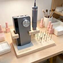 1pc Wooden 2-In-1 Nail Drill & Nail Machine Storage Box, Large Capacity Nail Cleaning Brush Organizer, Multi-Compartment Nail Polish Bottle Display Rack, Nail Machine Storage Box - Multicolor - View 9