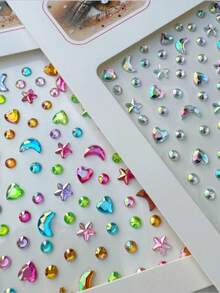 2Pcs 3D Iridescent Colorful Crystal Diamond Face Rhinestone Stickers Multi-Shape Star Moon Face Jewels, Self‑Adhesive Glitter Eye Face Body Decor Stickers For Rave Music Festival Party - Multicolor - View 8
