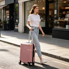 Maleta de Cabina 20 Pulgadas con Cerradura de Combinación, Maleta Rígida Impermeable con Ruedas Giratorias 360°, Equipaje de Mano Resistente, Ideal para Viajes Aéreos - Oro rosa - Ver 7
