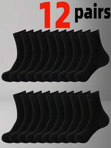 12/1 Pair Black White Grey Minimalist Solid Color Men's Mid-Calf Socks, Unisex, Autumn Winter Christmas Gift Socks - Multicolor - View 26