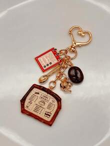 Coffee-Themed Bag Charm Keychain Featuring Coffee Bean & Coffee Menu Charms, Little Bear Cute Heart Clasp, Ideal Gift For Back To School Season - Multicolor - View 13