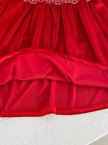 Girls' Red Christmas Peter Pan Collar Long Sleeve Dress, Spring/Autumn Princess Party Dress For Young Girl - Red - View 6