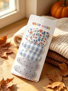 6Pcs Kids Floral Plaid BB Hair Clips, Sweet Lace Trim Fabric Snap Barrettes For Girls Daily Hair Accessories - Multicolor - View 8