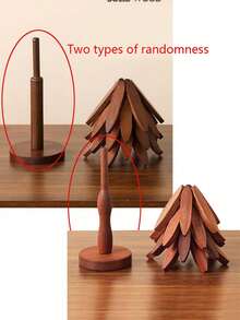 1 Set Walnut Wood Tree-Shaped Heat-Insulating Mat Set - Natural Tree-Shaped Heat-Insulating Mat Combination - 5 Wooden Heat-Insulating Mats With 1 Storage Rack, Foldable Kitchen Wooden Heat-Insulating Mat, Suitable For Hot Dishes, Pots, Bowls, Teapots, Etc., With Heat Insulation And Anti-Scalding Functions, Ideal Choice For Pot Mats, Coasters, Clay Pot Mats. Tree-Shaped Design, Home Heat-Resistant Table Mat, High-Quality Coaster, Modern Minimalist Table Mat, Also Suitable As Christmas Gift. - View 8