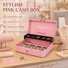 Metal Cash Box With Coin Tray And Key Lock, 5 Coin Slots And 4 Bill Clips, Portable Cash Drawer, Money Organizer Box And Petty Cash Box, With 2 Keys, Suitable For Cash Register, Small Business, Retail Store, Market Stall, Cafe, Home And Office - Multicolor - View 18