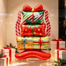 1pc Large Christmas Gift Stack Foil Balloon, Standing Christmas Gift Box Polyester Film Balloon, Merry Christmas Home Decor Holiday Party Photo Booth Prop - Standing Christmas Gift Box - View 5