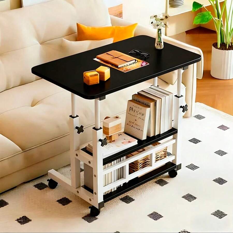 Escritorio Ajustable Forma en L con Ruedas, Mesa Auxiliar Regulable en Altura para Laptop, Oficina y Hogar, Marco de Metal con Almacenamiento, Soporta hasta 25kg - Ver 1