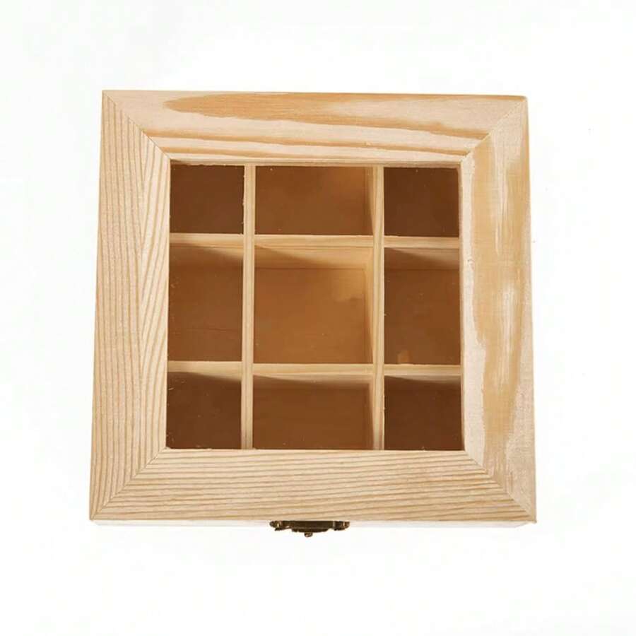 9-Grid Wooden Storage Box, Candy Bag Organizer, Wooden Tea Bag/Jewelry/Brooch Storage Organizer - As Picture - View 1