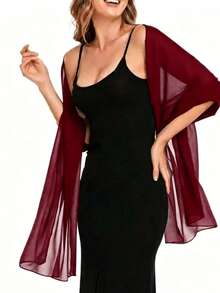 1pc Chiffon Shawl Scarf, Suitable For Bride, Wedding, Evening Dress And Special Occasions - Burgundy - View 3