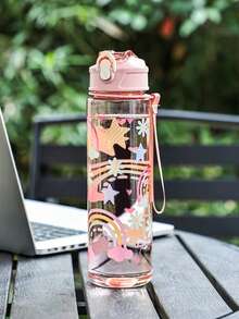 1pc Cute Cartoon Water Bottle, 800ml/27oz Sports Water Bottle, Leak-Proof, With Pop-Up Lid, Handle, Suitable For Fitness, Running, Gift For Her, Birthday Gift, Portable And Fashionable Mother's Day Gift, Do Not Use Hot Water Above 60°C - Multicolor - View 2