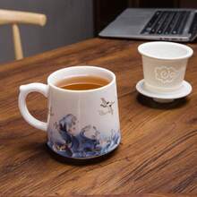 Ceramic Tea Cup With Strainer, Ceramic Coffee Cup, Chinese Style Tea Cup, Large Capacity Insulated Cup, Bulk Purchase Available, Cute Style Tea Infuser Milk Tea Cup, Enamel Cup - Multicolor - View 6