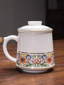 Ceramic Tea Cup With Strainer, Ceramic Coffee Cup, Chinese Style Tea Cup, Large Capacity Insulated Cup, Bulk Purchase Available, Cute Style Tea Infuser Milk Tea Cup, Enamel Cup - Multicolor - View 7