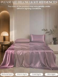 4-Piece Light Pink Premium Solid Color Silky Satin Bedding Set, Includes 1 Fitted Sheet, 1 Flat Sheet And 2 Pillowcases (Pillow Inserts Not Included). Luxury Satin Bedding Set, Available Sizes: Extra Large, Large, Standard Double, Single. Fitted Sheet Depth Up To 11.8 Inches. Satin Pillowcases Are Soft And Breathable, Wrinkle-Resistant - Dusty Pink - View 9